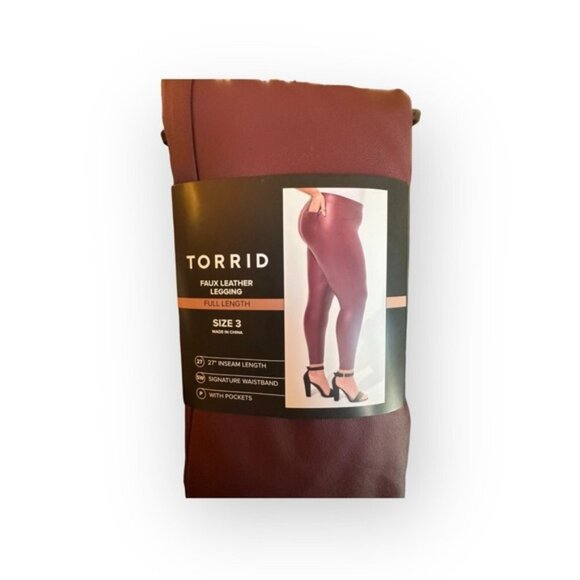 🆕 NWT Women’s Wine Red Full Length Signature Faux Leather Leggings - Picture 2 of 7